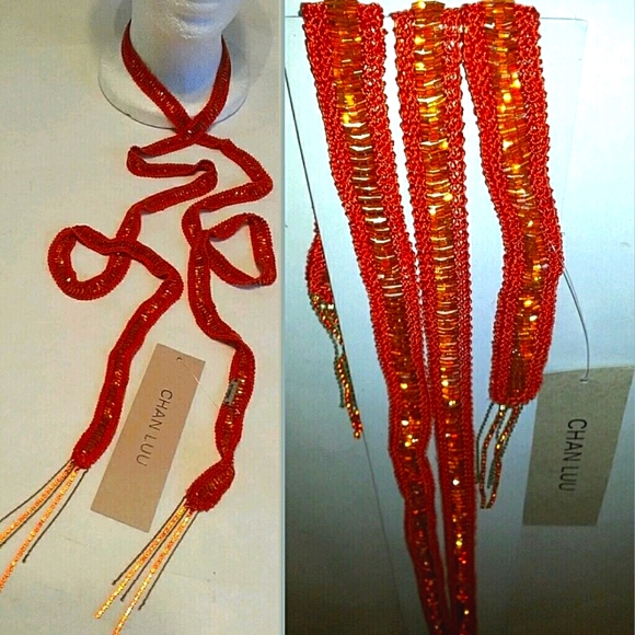 CHAN LUU Wrap Necklace RARE Skinny Scarf HOLIDAY Luxury Statement Christmas NYE - Picture 4 of 4